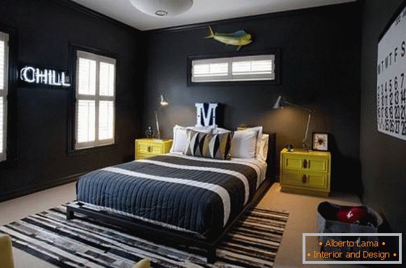 Schwarze Tapete für ein Schlafzimmer im modernen Stil