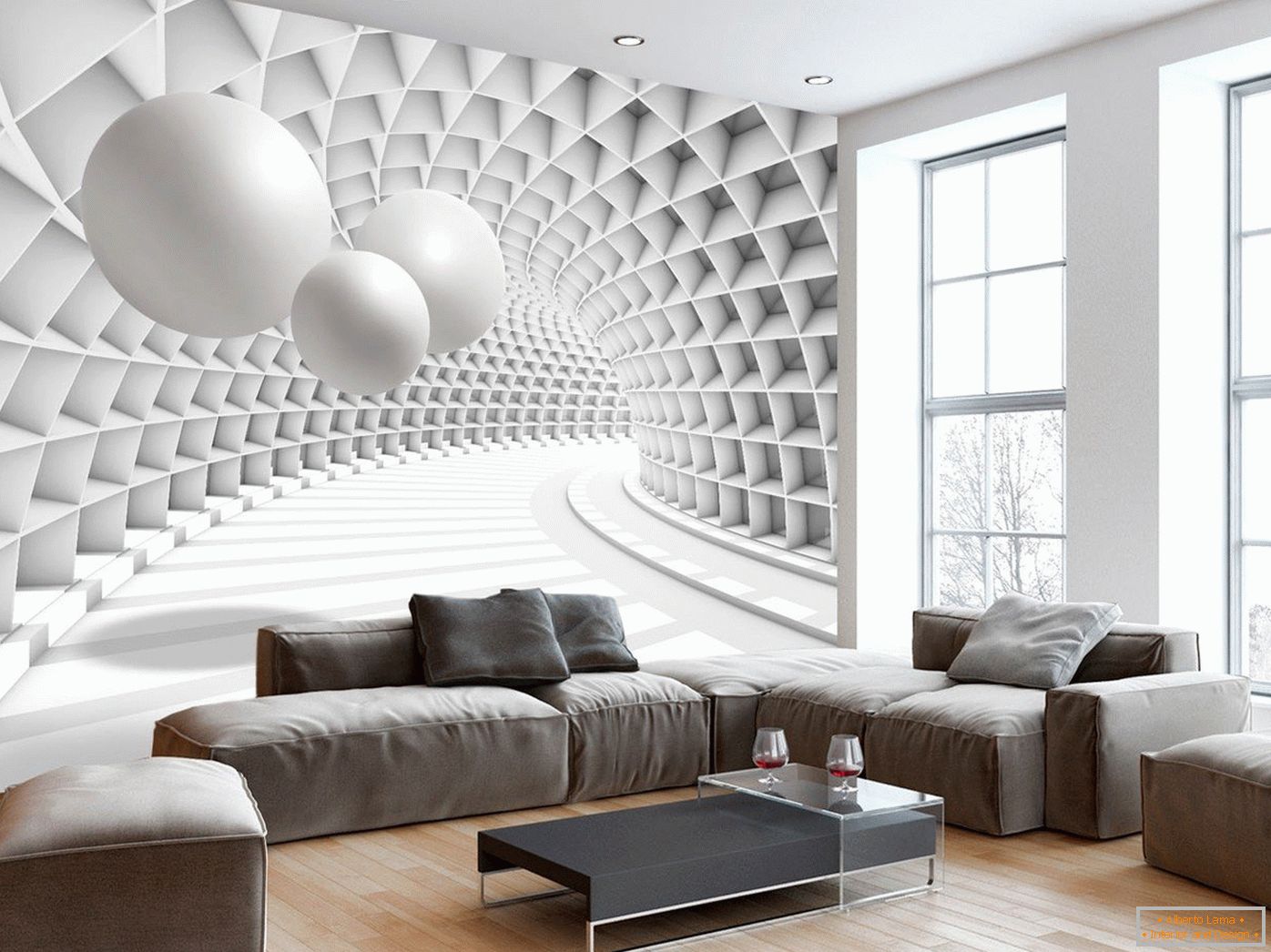 3D Wallpaper mit einem Tunnel im Innenraum