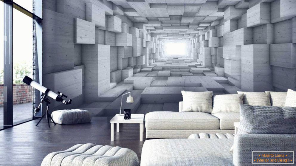 Wohnzimmer mit 3D Wallpaper
