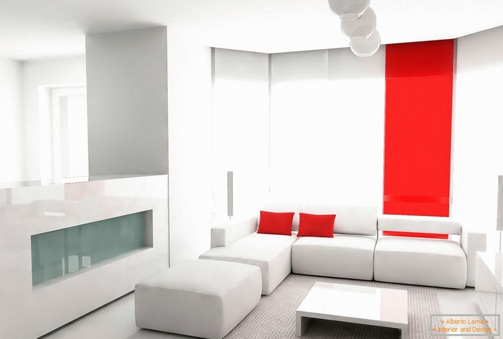 Interieur im minimalistischen Stil mit weißen Möbeln