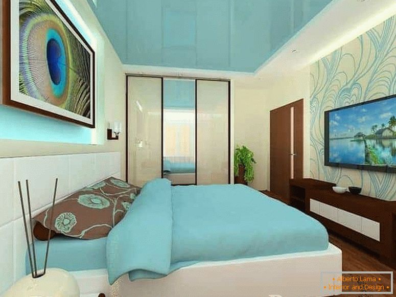 Extrudiertes Schlafzimmer mit türkis glänzender Decke