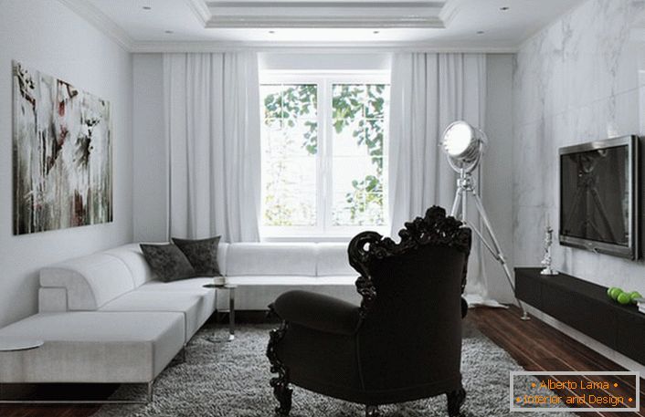 Das Sofa im High-Tech-Stil sollte funktional und groß sein. Moderne Möbel sind für komfortable Erholung geschaffen. 