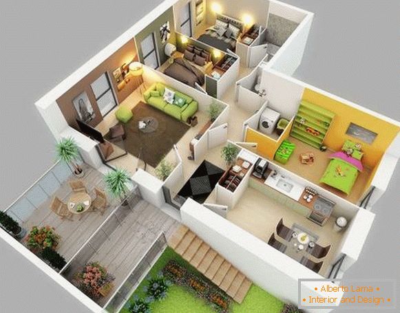 3D-Projekt eines Privathauses mit einer detaillierten Gestaltung der Räume