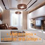 Wohnzimmer mit einem braunen und weißen Design
