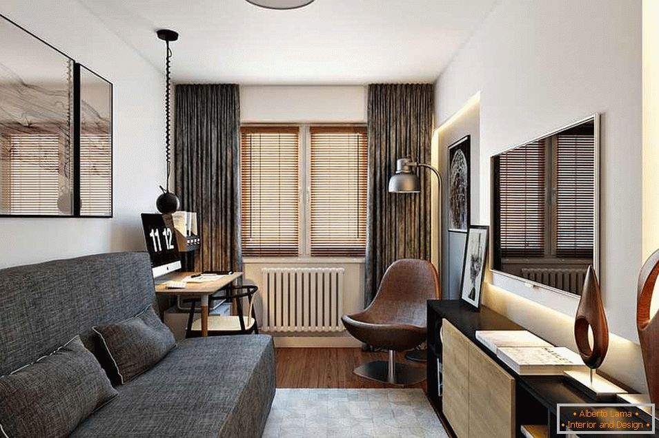 Das Design einer Zwei-Zimmer-Wohnung von 45 Quadratmetern. m