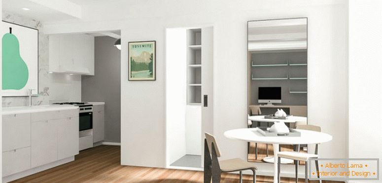 Innenarchitektur einer kleinen Wohnung in der weißen Farbe