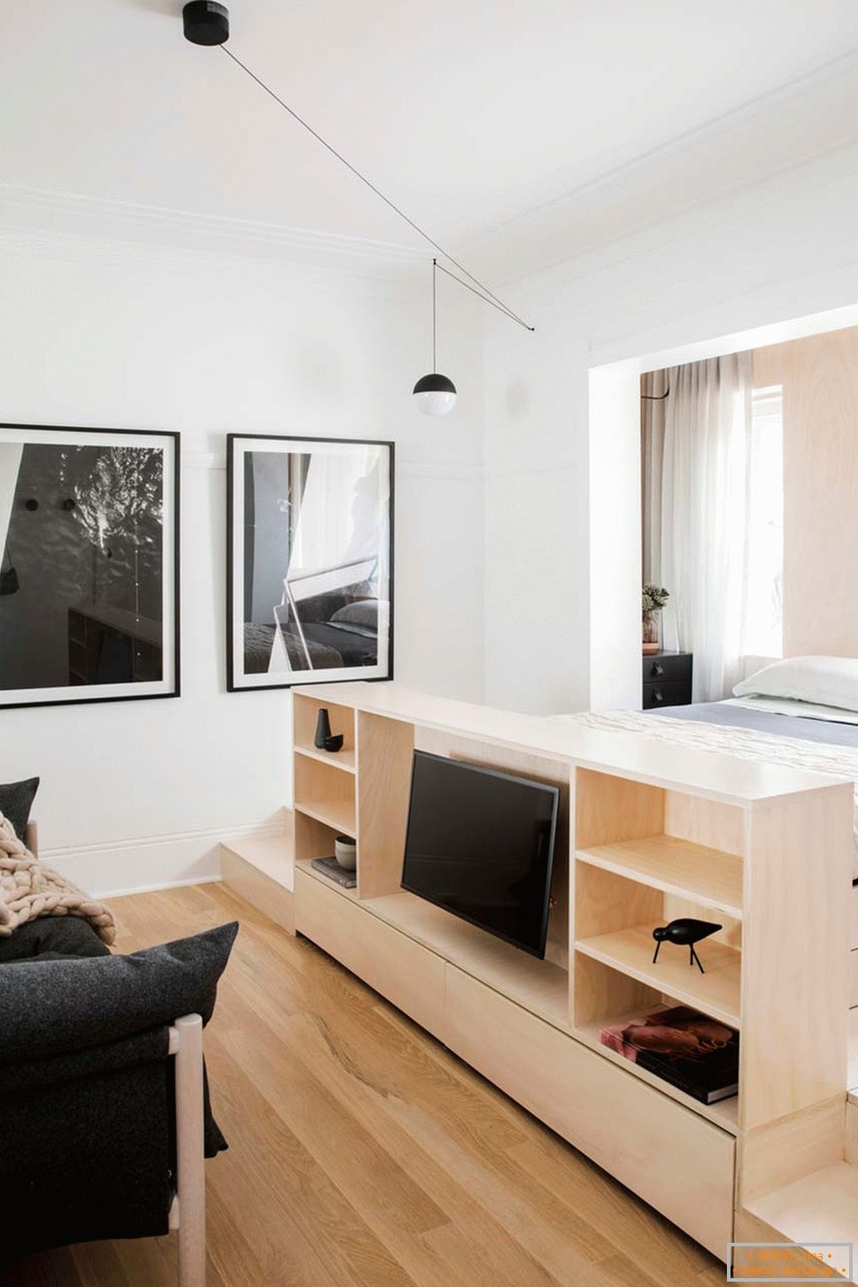 Innenarchitektur einer kleinen Wohnung in Sydney - телевизор