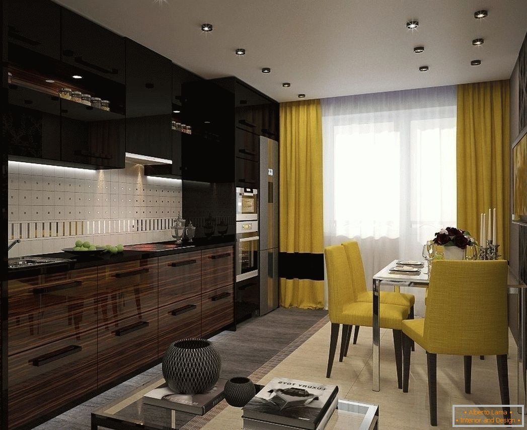 Schwarzer und gelber Kücheninnenraum
