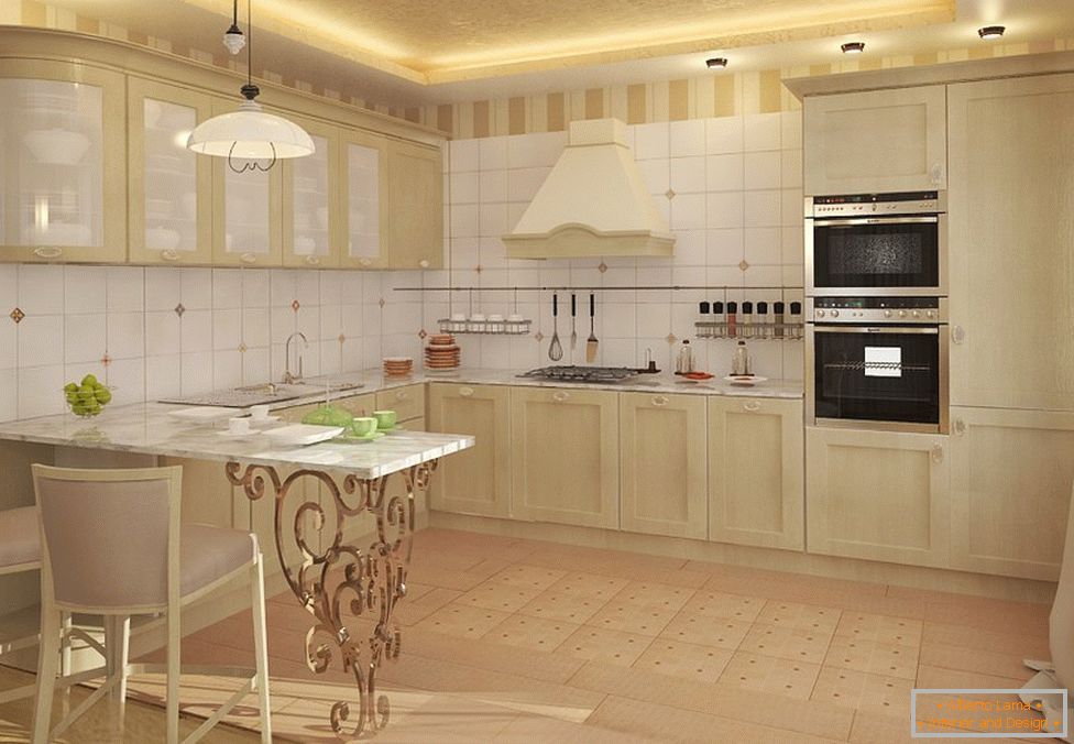 Multi-Level-Decke mit Beleuchtung in der Küche
