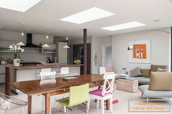 Küchendesign in einem privaten Haus - Foto kombiniert mit Wohnzimmer