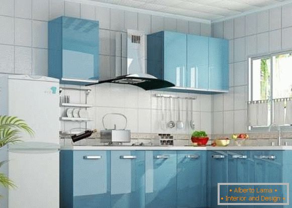 Design-Ecke Küche in einem privaten Haus - Foto in blauer Farbe