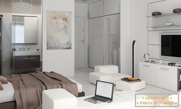Design-Studio-Apartment 25 qm in weißen Farben und hellen Farben