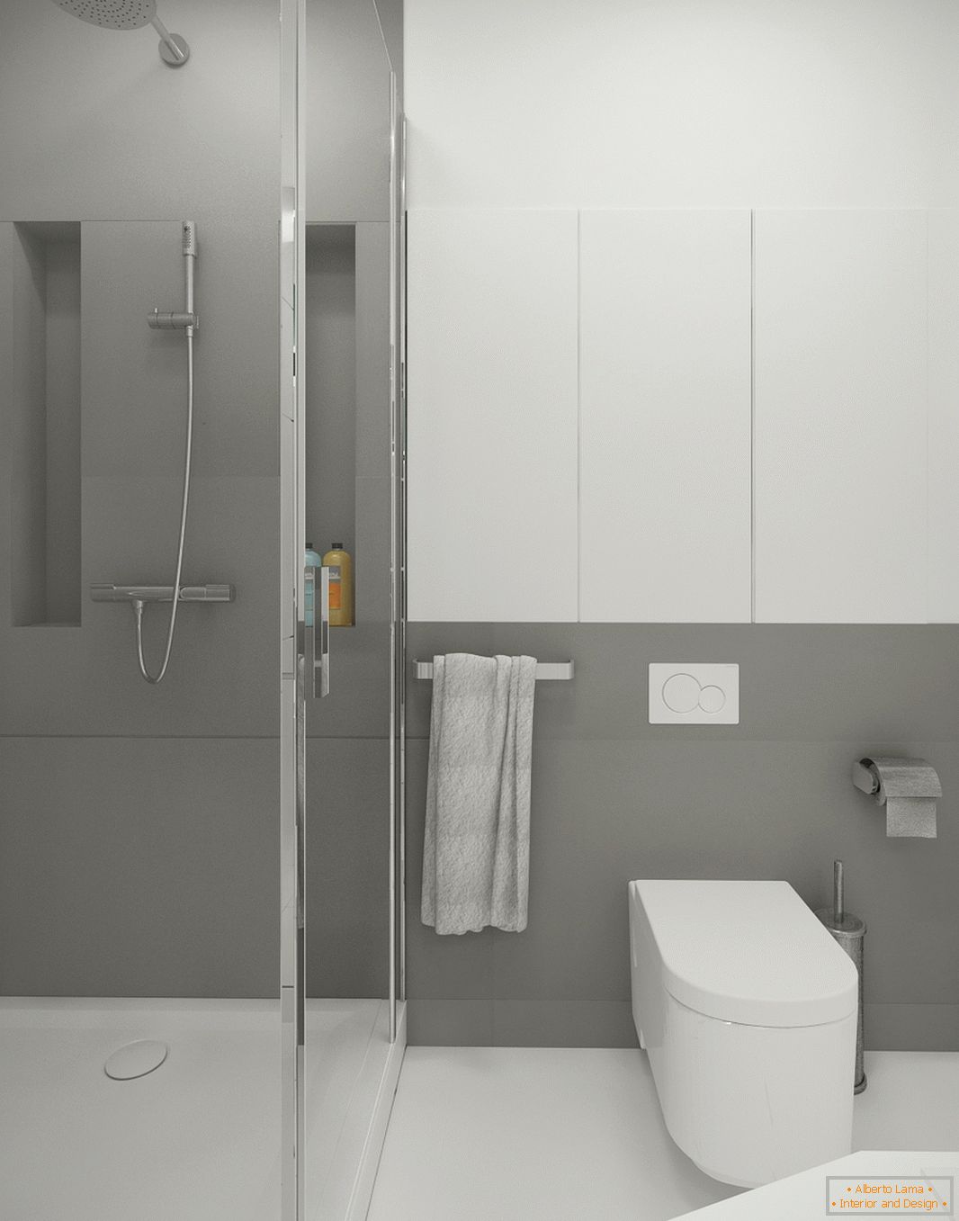 Badezimmer in weiß-grauer Farbe