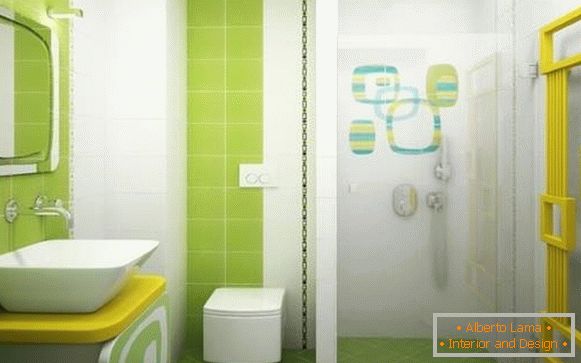 Kombiniertes Badezimmer in grünen Farben und Duschraum