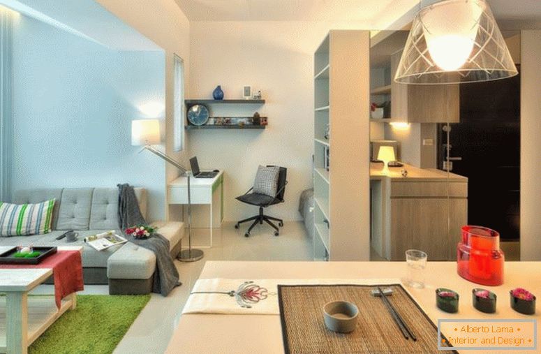divide-space-in-apartment-40-m-sq-Dosen-Septum-in-einem-Art-Rack