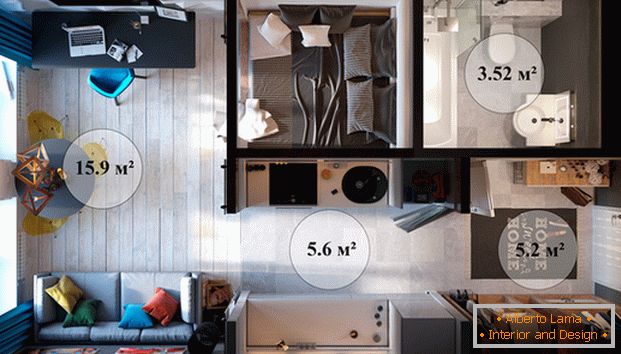 Design einer kleinen Studio-Wohnung 30 кв м 