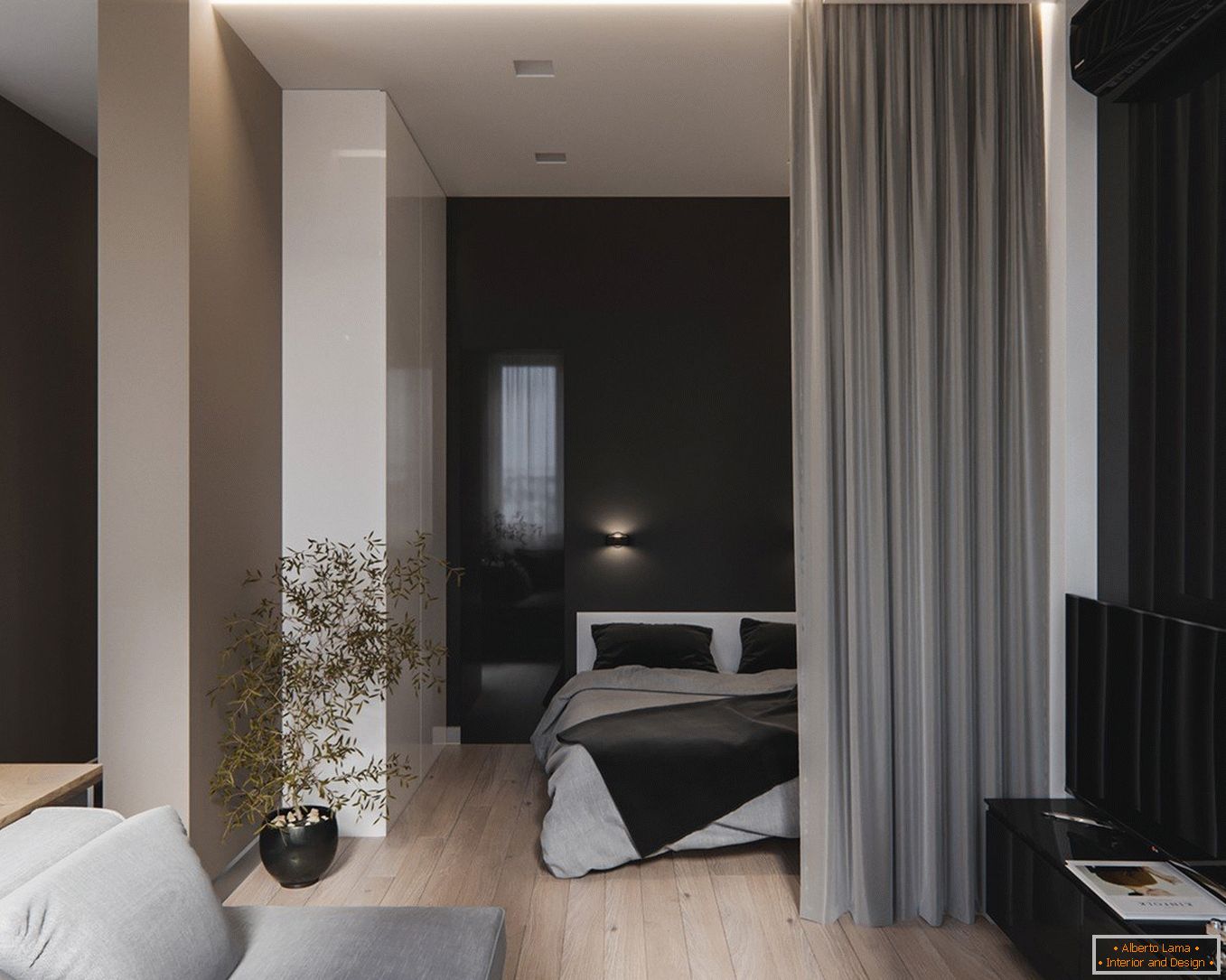 Design-Apartment-Projekt - Wohnzimmer und Bett