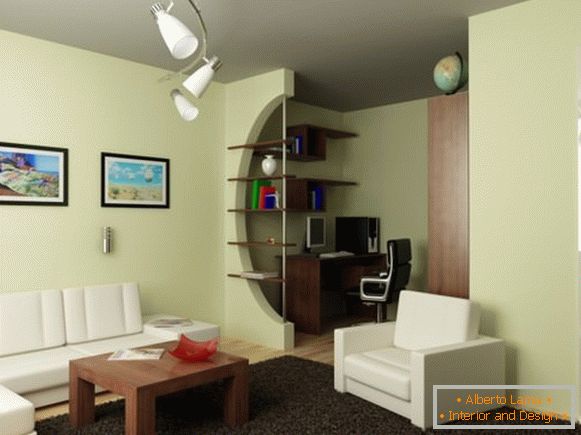 Design-Ein-Zimmer-Wohnung mit einem Arbeitsplatz - in zwei Zonen unterteilt