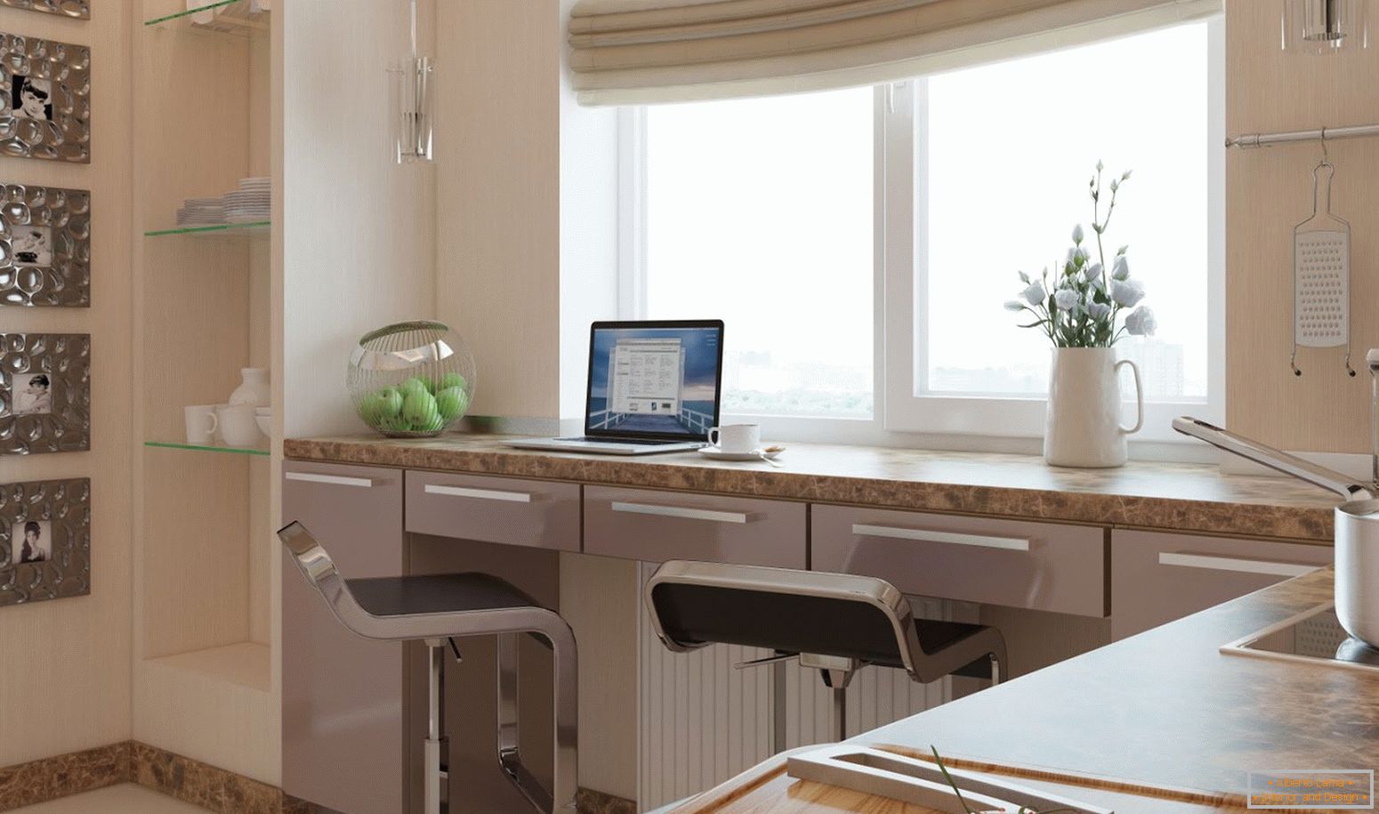 Arbeitsbereich in der Küche, kombiniert mit einer Fensterbank