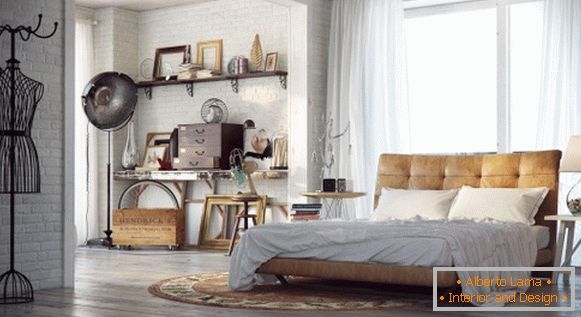 Vintage Schlafzimmer mit Lederbett