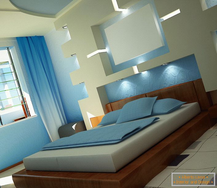 Weißer und blauer Schlafzimmerinnenraum