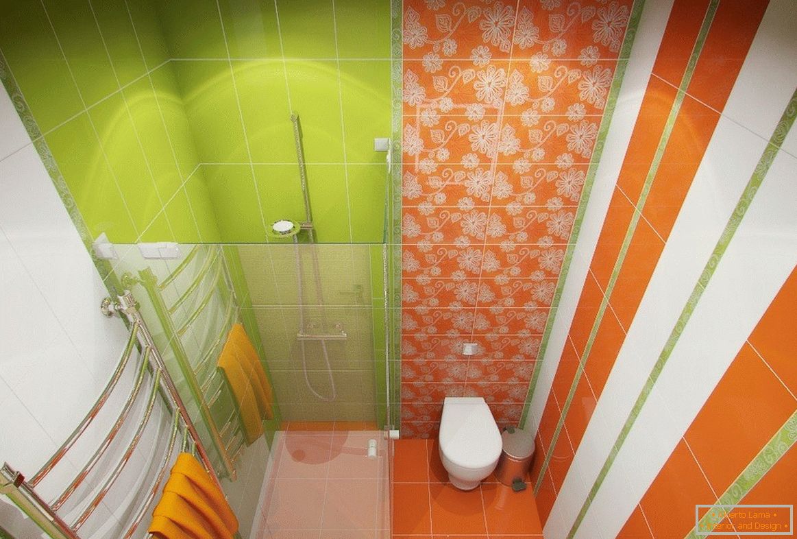 Orange und grüne Fliesen in der Dusche