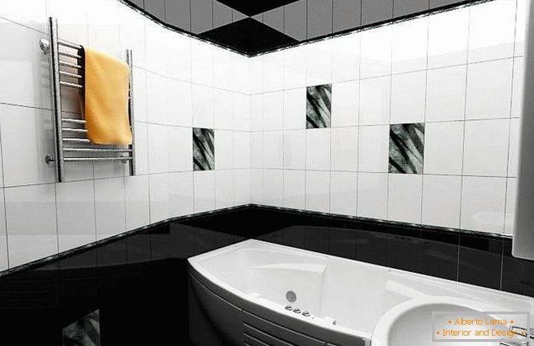 Badezimmer mit schwarz-weißem Interieur