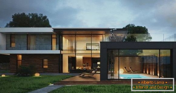 Privates Haus im High-Tech-Stil mit Glaswänden
