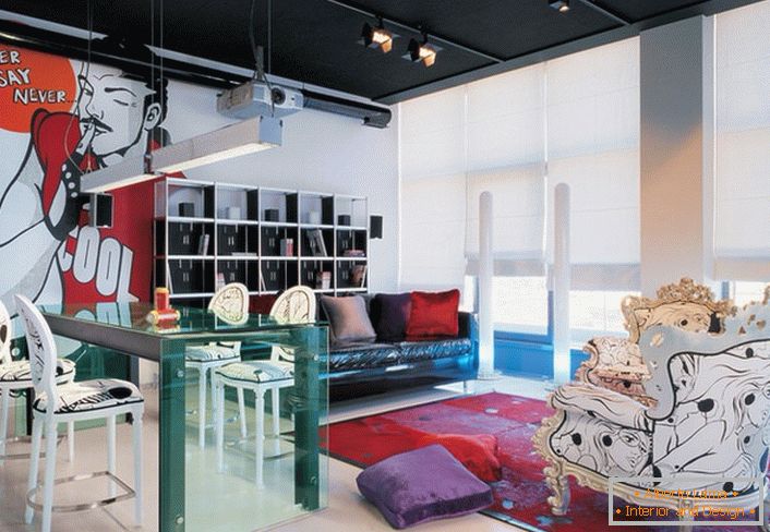 Paphos Wohnzimmer im Stil des Eklektizismus für ein modisches, exzentrisches Mädchen. 
