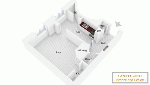 Der Plan einer kleinen Wohnung in Schweden