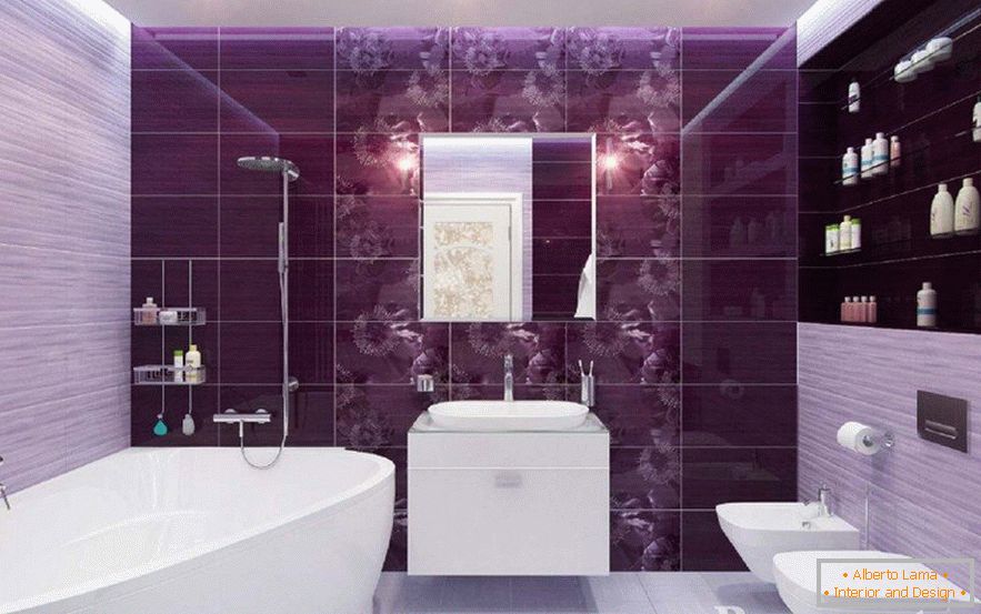 Badezimmer mit violetten Fliesen