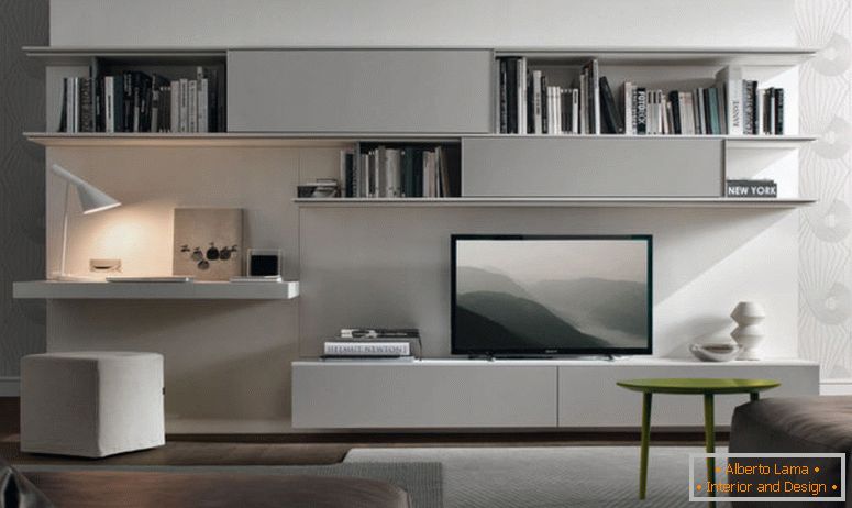Dekoration-modern-hell-tv-Schrank-von-Wand-Einheit-Designs-und-grün-Stuhl-in der Nähe von dunkel-grau-Sofas-über-hell-Teppich-von-Wohnzimmer-TV-Wand-Einheiten- Wohn-Wohnzimmer-Wohnwand-für-Wohnzimmer