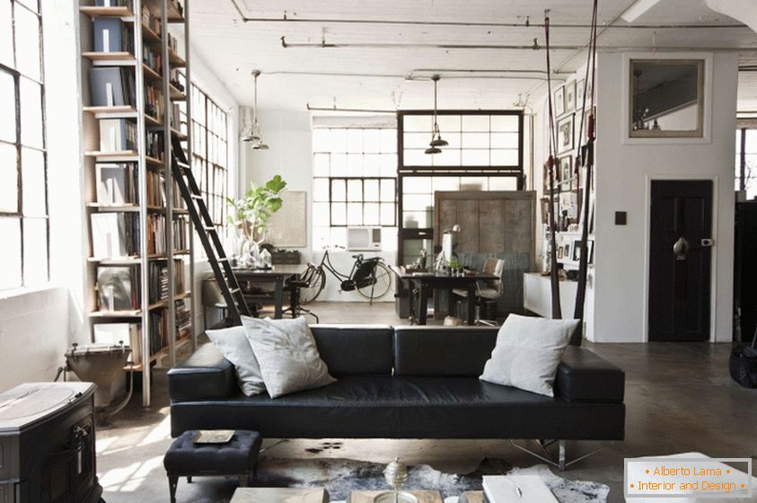 Schwarz-weißes Lounge-Design im Loft-Stil