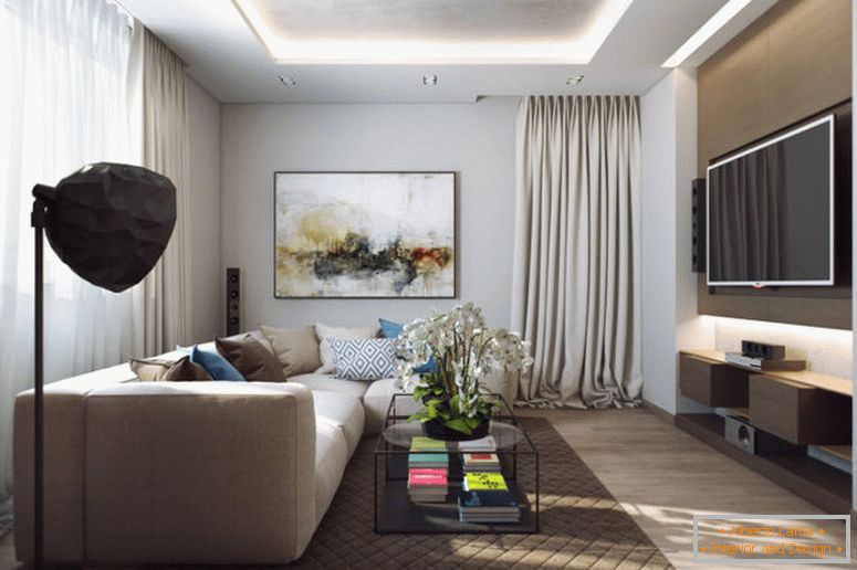 Wohnzimmer-in-Stil-Minimalismus-mit-großen-TV-und-Bild