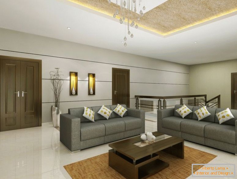 simple-living-room-design-ideen-mit-grau-farb-sofas-und-einzigartig-form-braun-holz-kaffee-tisch-auch-plüsch-teppich-und-weiss-keramik-boden-auch-regentropfen- Kristall-Kronleuchter-als-gut-wie-Zuhause-Dekoration