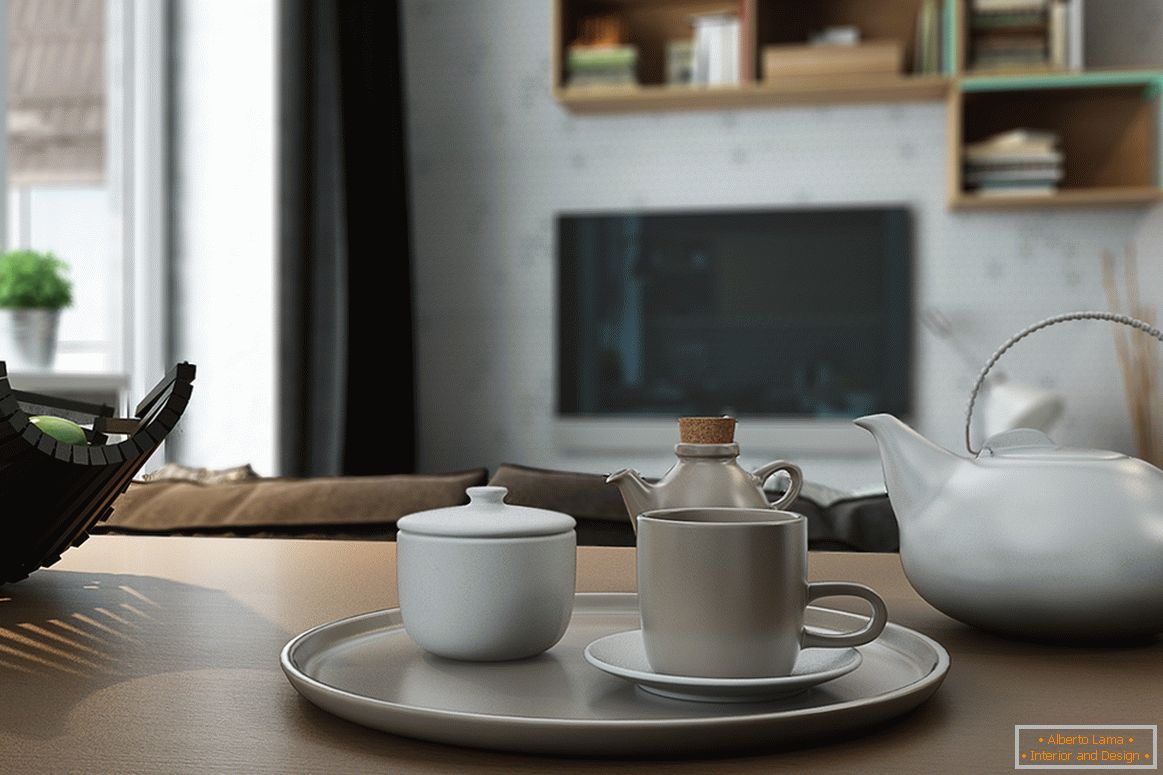 Tee-Service im Design einer kleinen Studio-Wohnung
