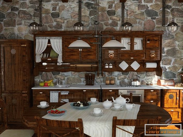 Um die Landküche zu dekorieren, wurde eine Holzfarbe Wenge gewählt.