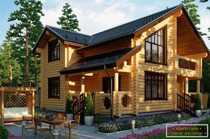 Landhaus im rustikalen Stil von einem Blockhaus - eine Auswahl der Mehrheit der modernen Eigentümer der Immobilien auf dem Land.