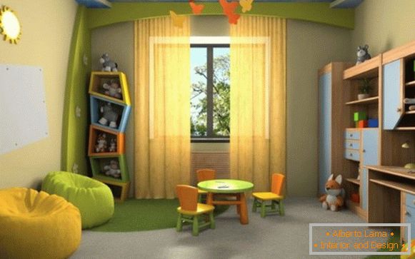 Innenraum eines Kinderzimmers in natürlichen Farben für ein Mädchen