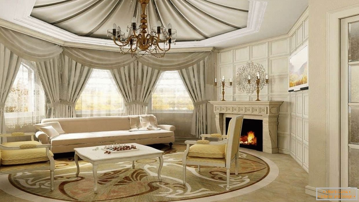 Design des Wohnzimmers mit Stoffen im klassischen Stil
