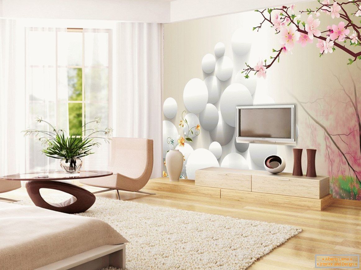 Design eines weißen Schlafzimmers mit Fototapeten