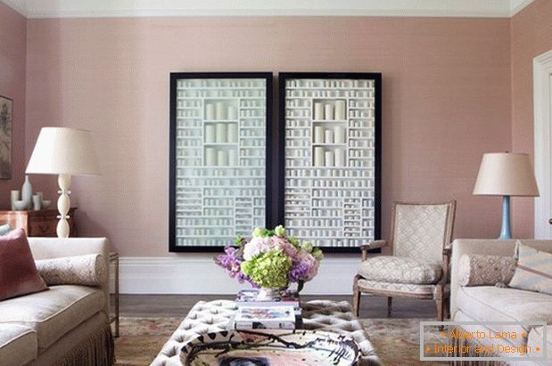 Wohnzimmer in rosa Tönen