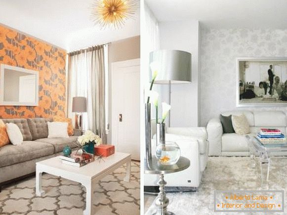 Einfügen von Wänden mit verschiedenen Tapeten - schöne Kombination von Tapeten - Foto des Wohnzimmers
