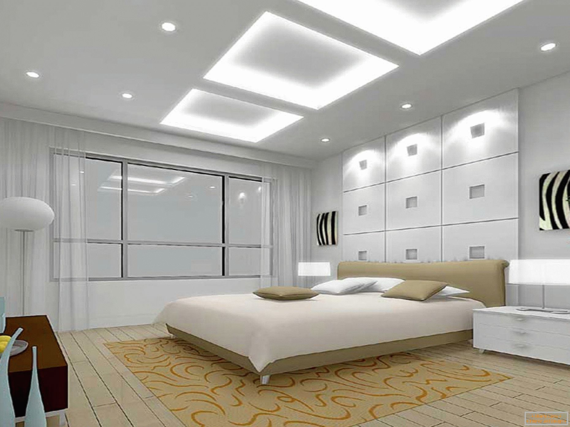 Schlafzimmerbeleuchtung in weißen Farbtönen
