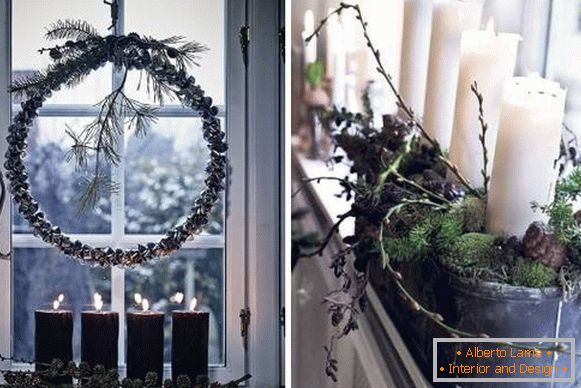 Weihnachtsdekoration von Fenstern - Foto mit natürlichen Materialien