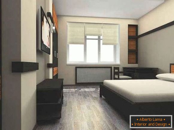 Design eines Schlafzimmers einer Zweizimmerwohnung im minimalistischen Stil