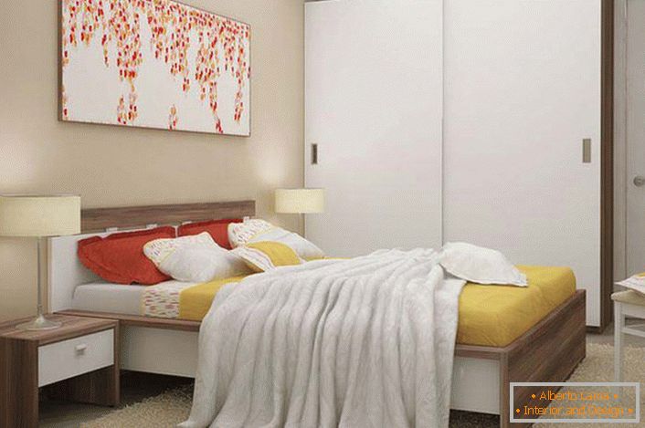 Lakonische und funktionale modulare Möbel sind die richtige Wahl für ein kleines Schlafzimmer.