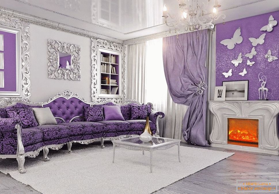 Wohnzimmer in lila Farbe