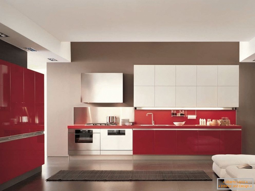 Rote Küche im Minimalismus Stil