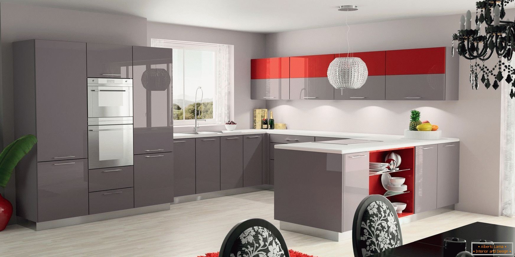 Grau-rote Küche